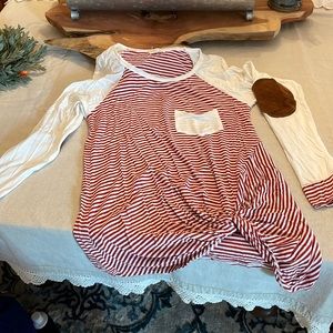 Boutique, red and white striped shirt with leather patches on elbows